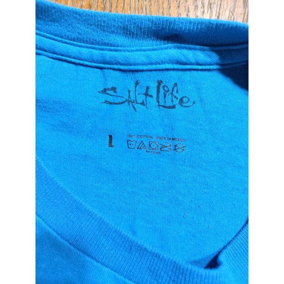 SALT LIFE Men's Blue Short Sleeve T-Shirt‎ Large Y2K Double Sided Front Pocket - Picture 5 of 7